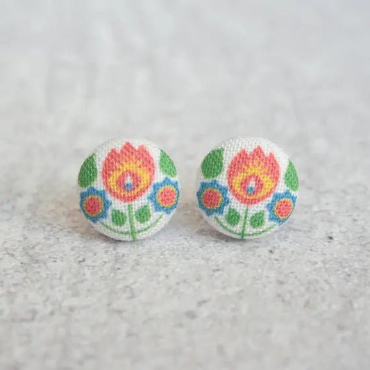 Bohemian Fabric Button Earrings | Handmade in the US