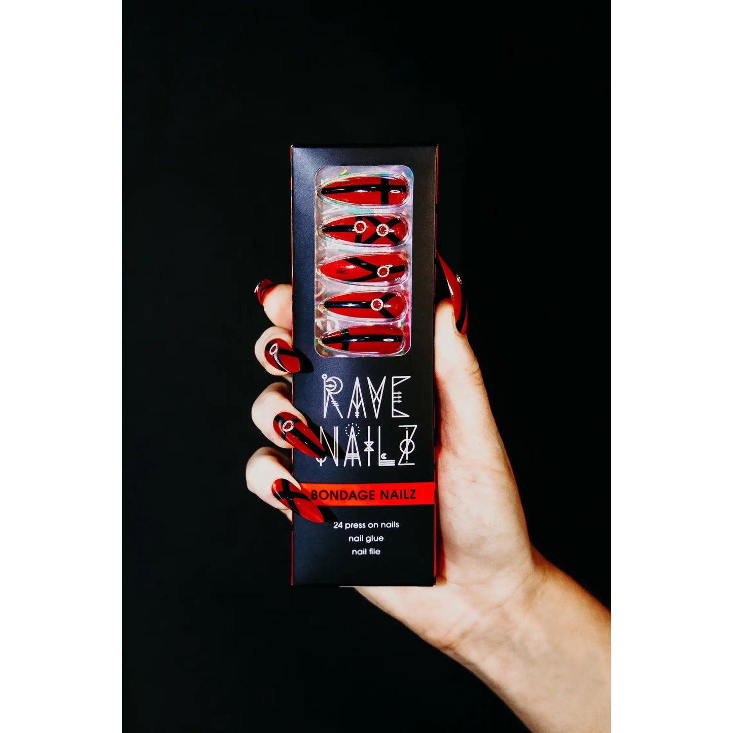 Bondage Nailz in Red | Press On Nail Kit Includes 24 Nails