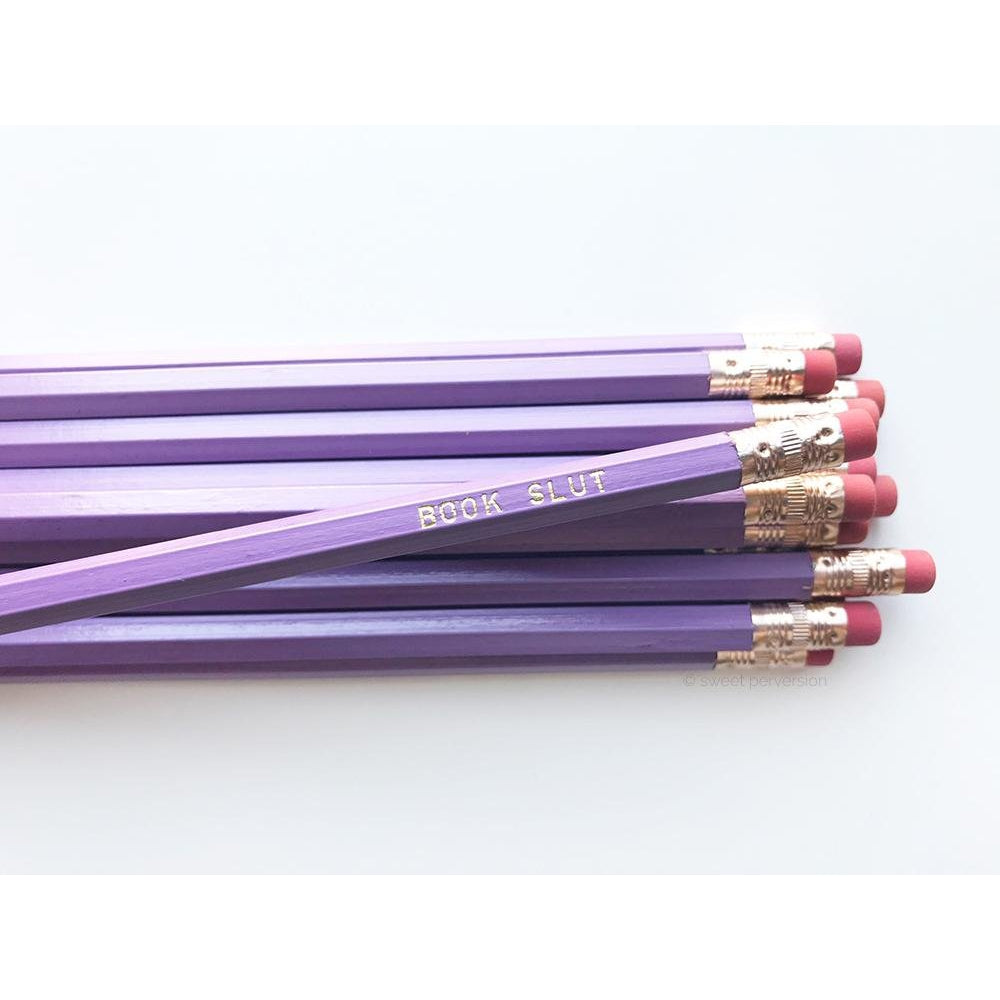 Book Slut Pencil Set in Lilac | Set of 5 Funny Sweary Profanity Pencils