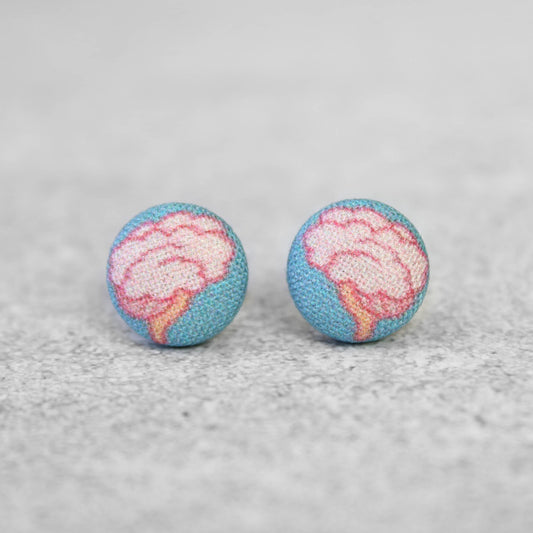 Brain Fabric Button Earrings | Handmade in the US