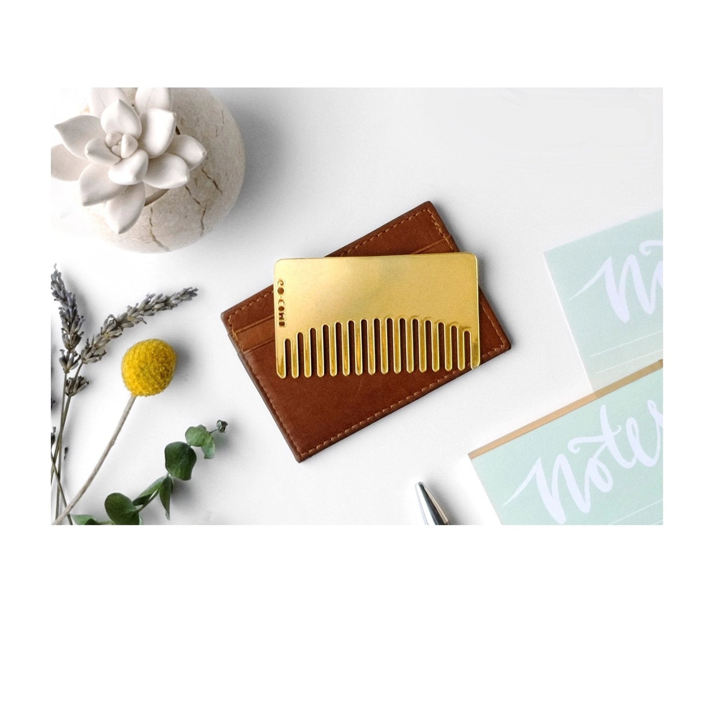 Brass Tile Mirror Comb | Metal Wallet-Sized