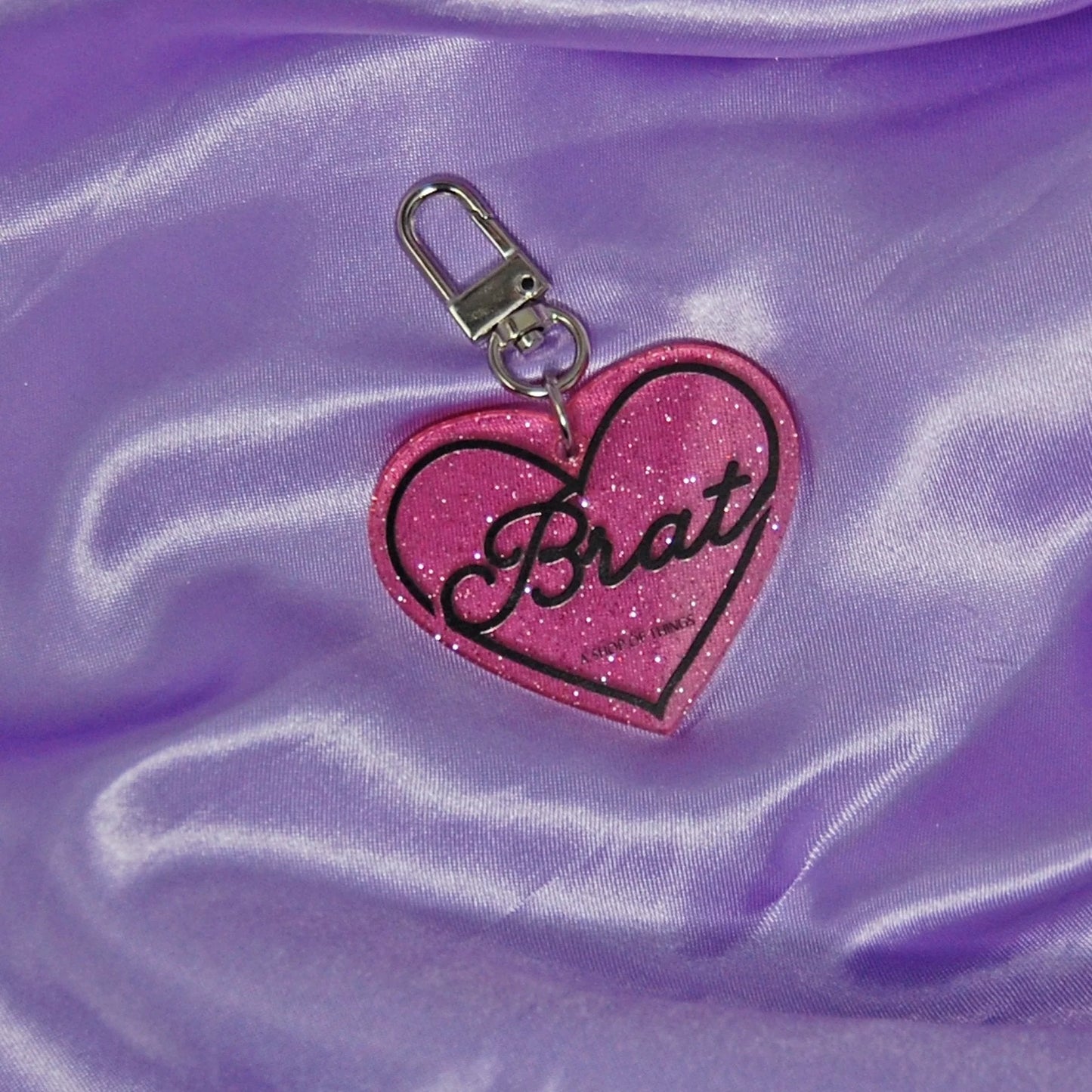 Brat Heart Keychain in Pink