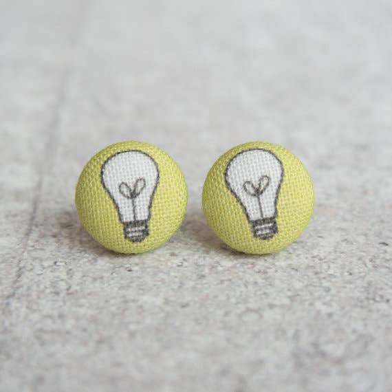 Bright Idea Lightbulb Fabric Button Earrings | Handmade in the US