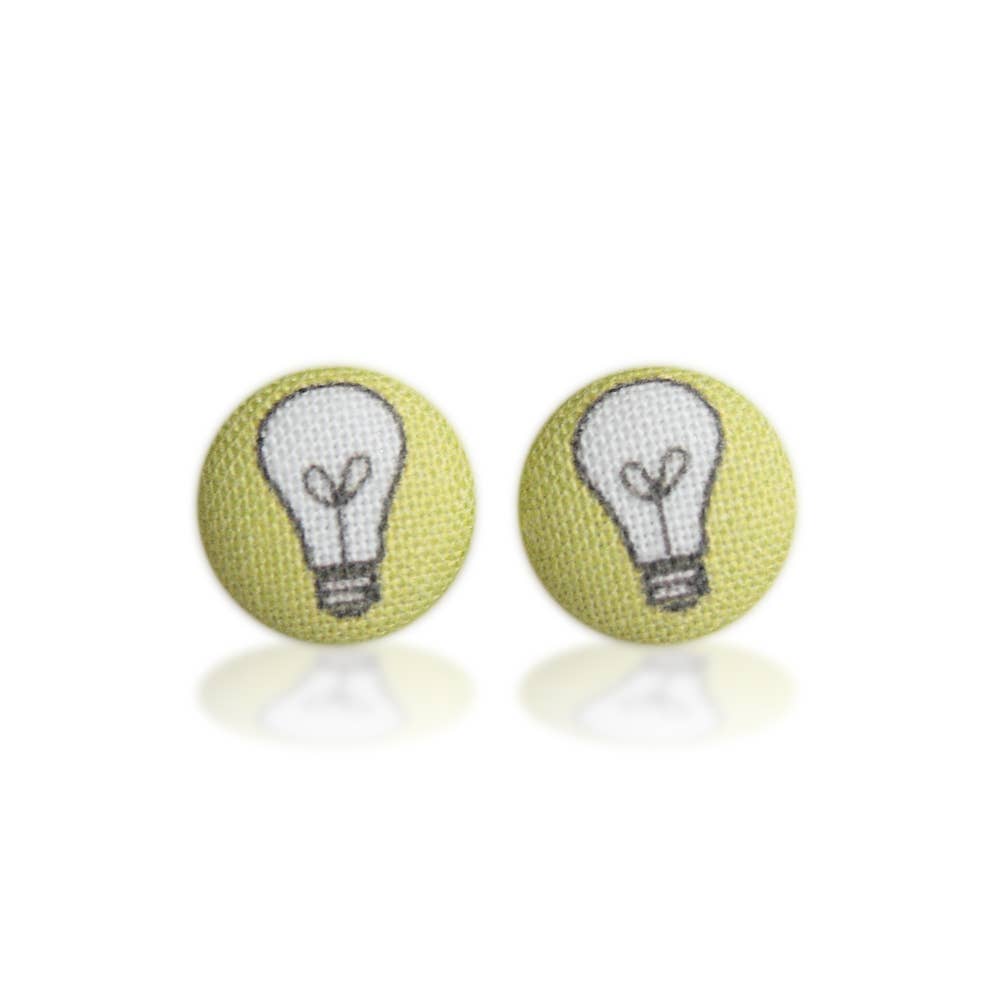 Bright Idea Lightbulb Fabric Button Earrings | Handmade in the US