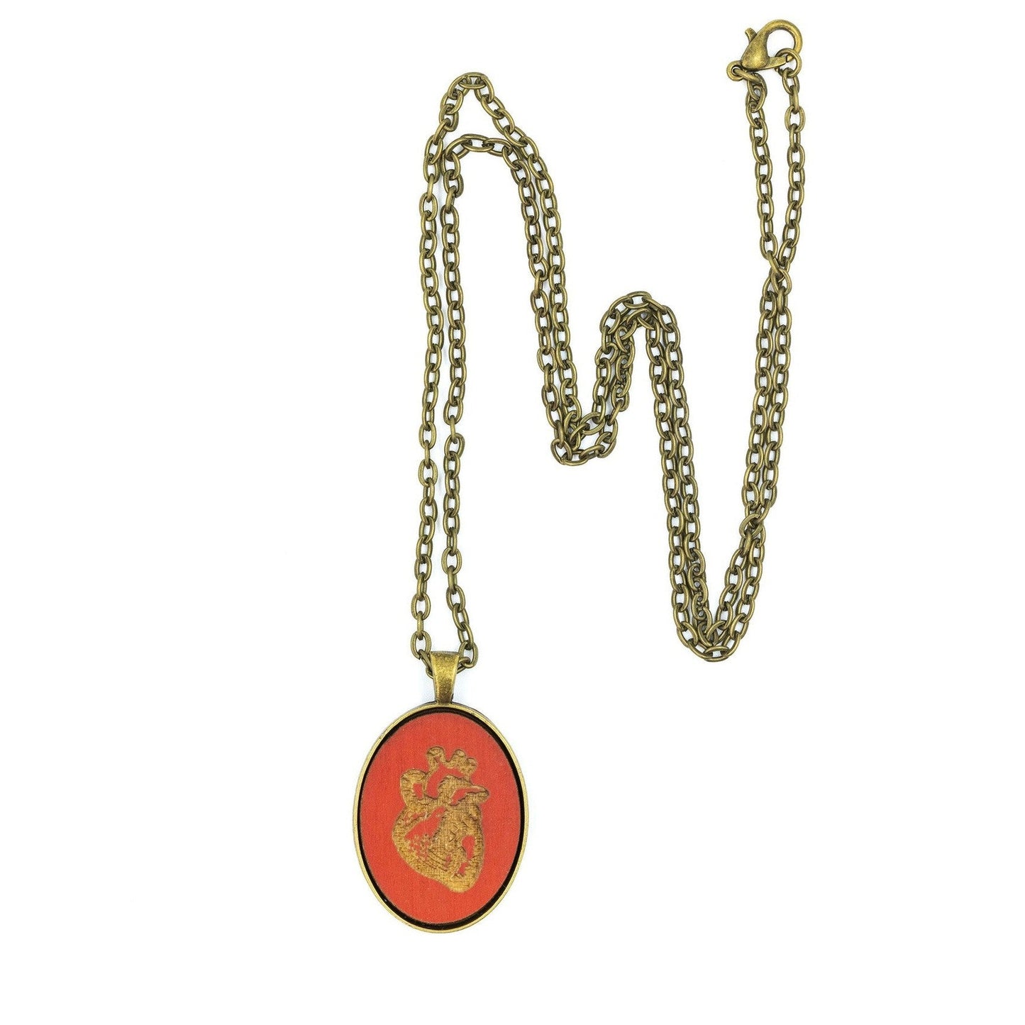 Burnt Red Anatomical Heart Small Cameo Oval Pendant | Brass | Handmade