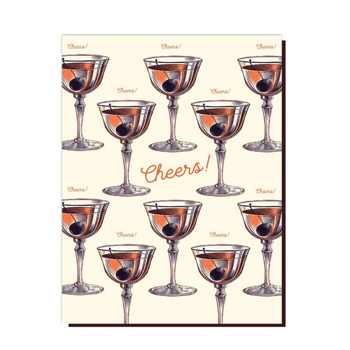 CHEERS! Manhattan Cocktail Drinks Greeting Card | Blank Inside