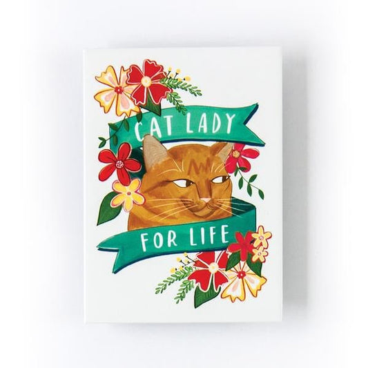 Cat Lady For Life Magnet in White and Floral