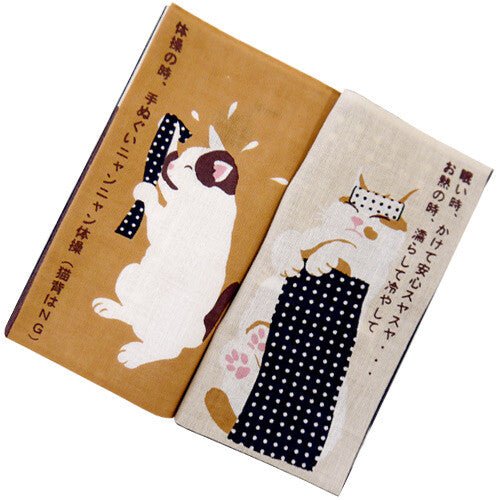 Cat Tenugui | Traditional Japanese Hand Towel | 13.4" x 35.4" Long Thin Stencil-Dyed Art Towel
