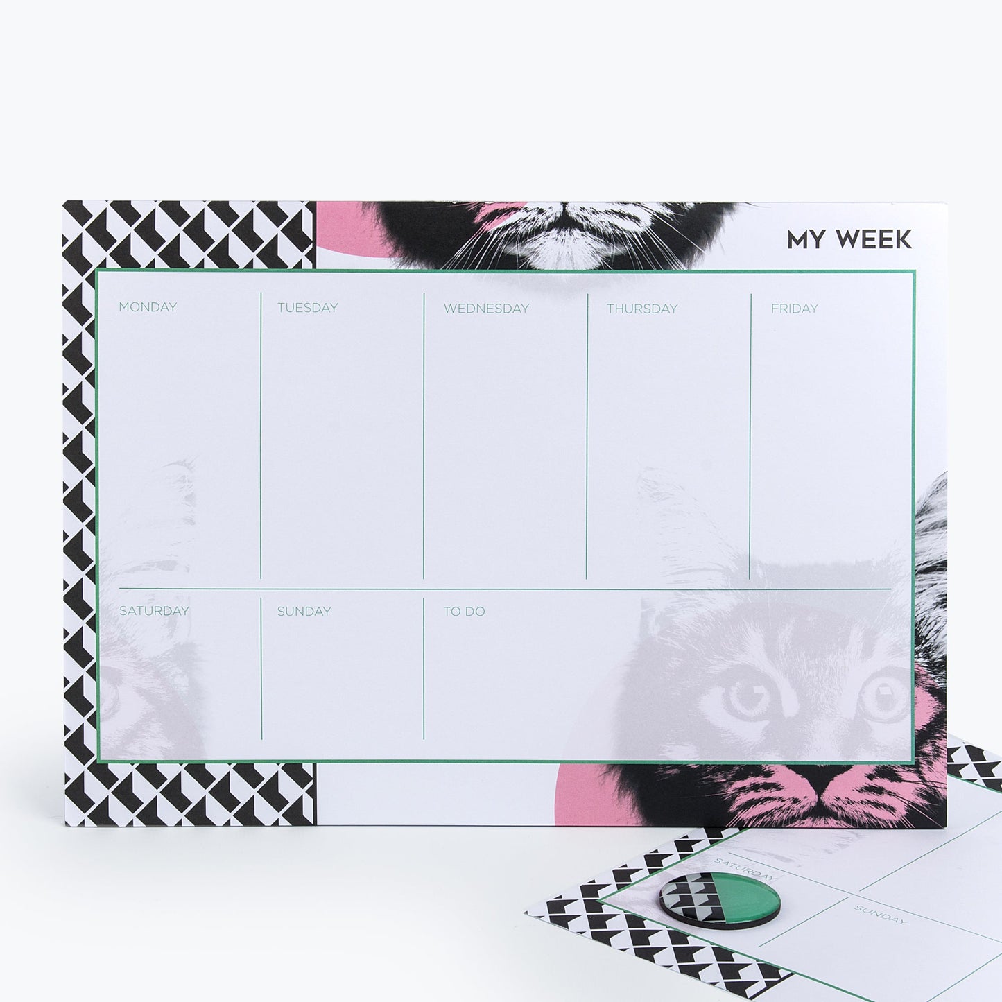 Cat Weekly Planner | Undated 52 Page Desk Organizer with 2 Magnets