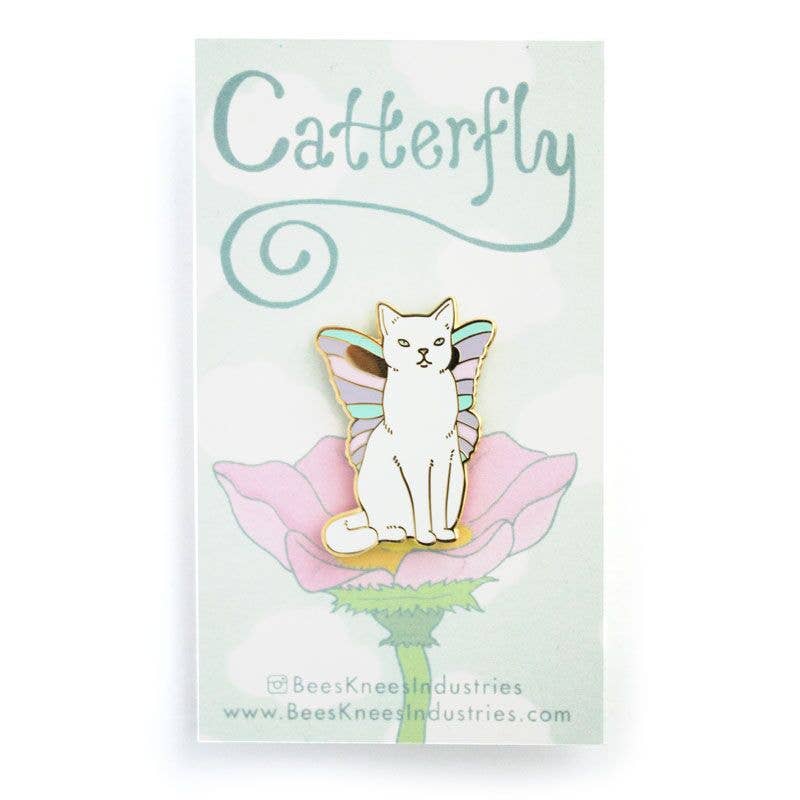Catterfly Cat Butterfly Enamel Pin in Pastel