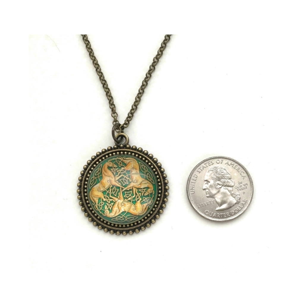 Celtic Knot 3 Horse Pendant Necklace | Handmade Glass Cabochon Pendant
