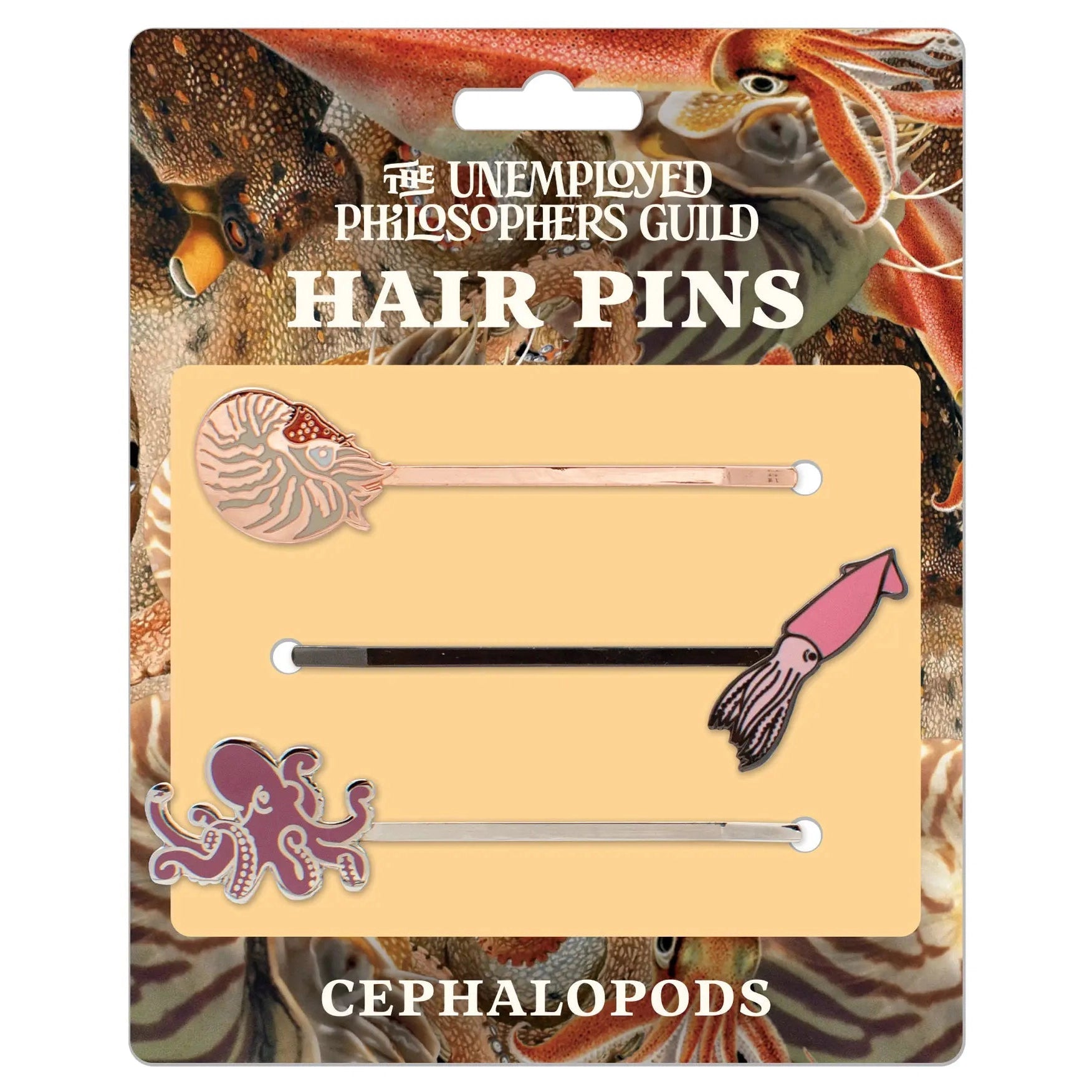 Cephalopods Hair Pins | Set of 3 | Nautilus, Squid, Octopus