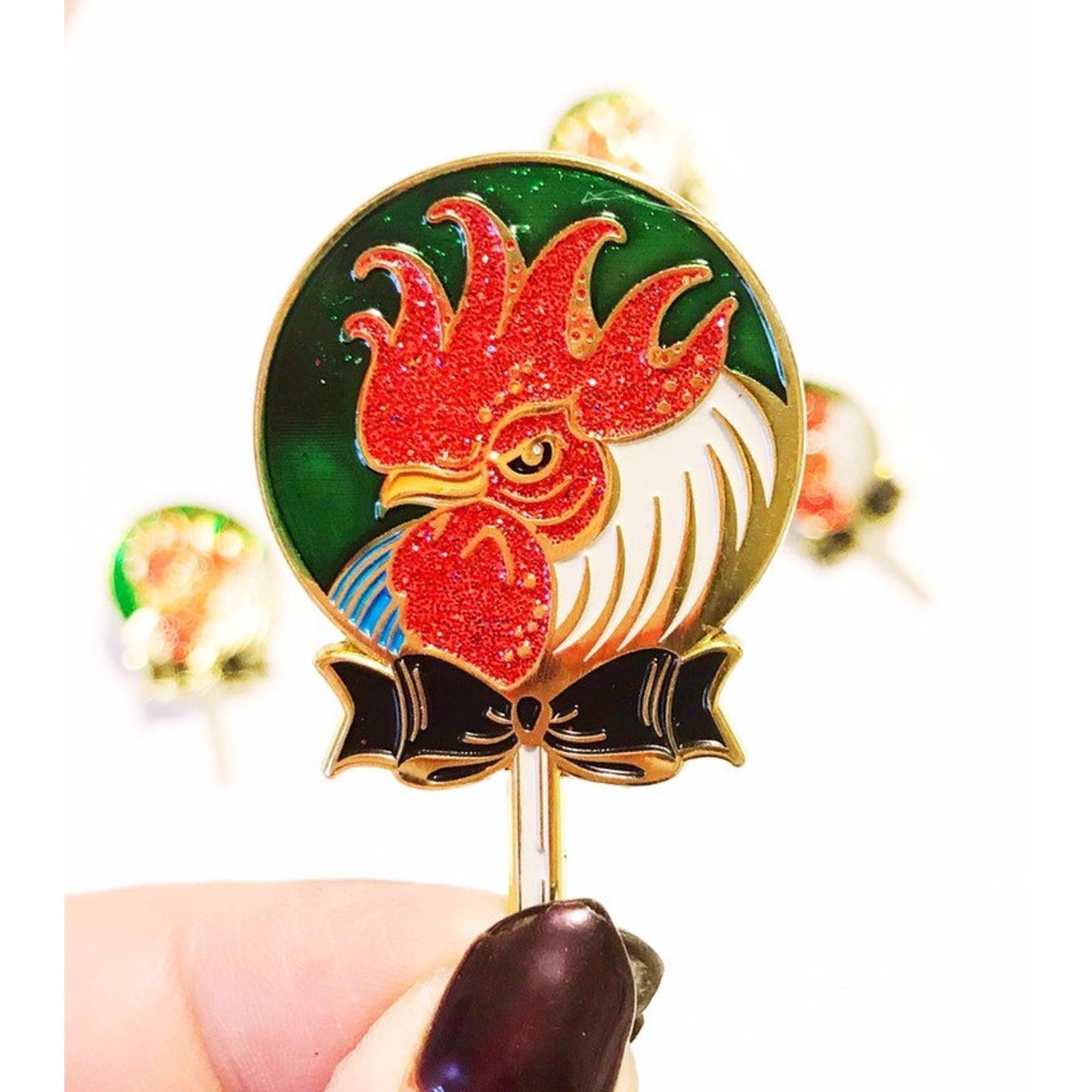 Cock Sucker Soft Enamel Pin | Red Glitter | Lollipop, Rooster