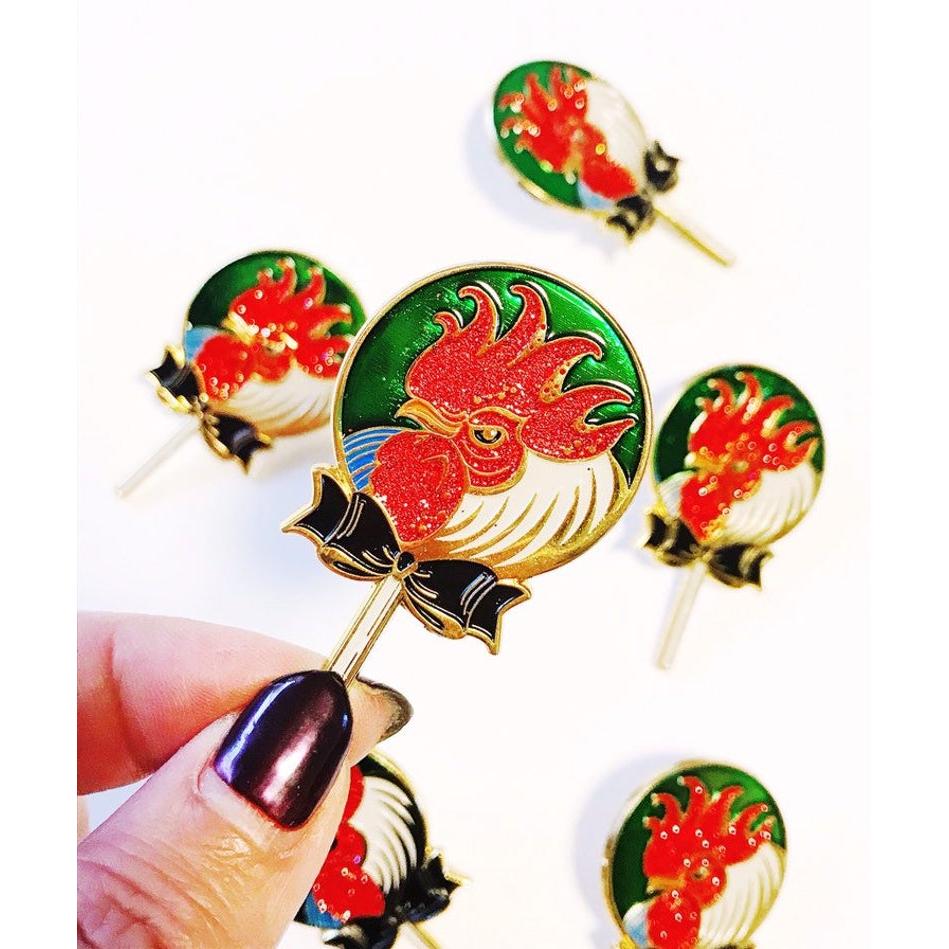 Cock Sucker Soft Enamel Pin | Red Glitter | Lollipop, Rooster