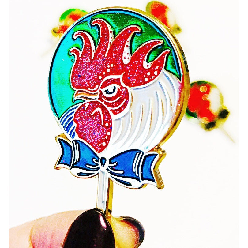 Cock Sucker Soft Enamel Pin | Red Glitter | Lollipop, Rooster