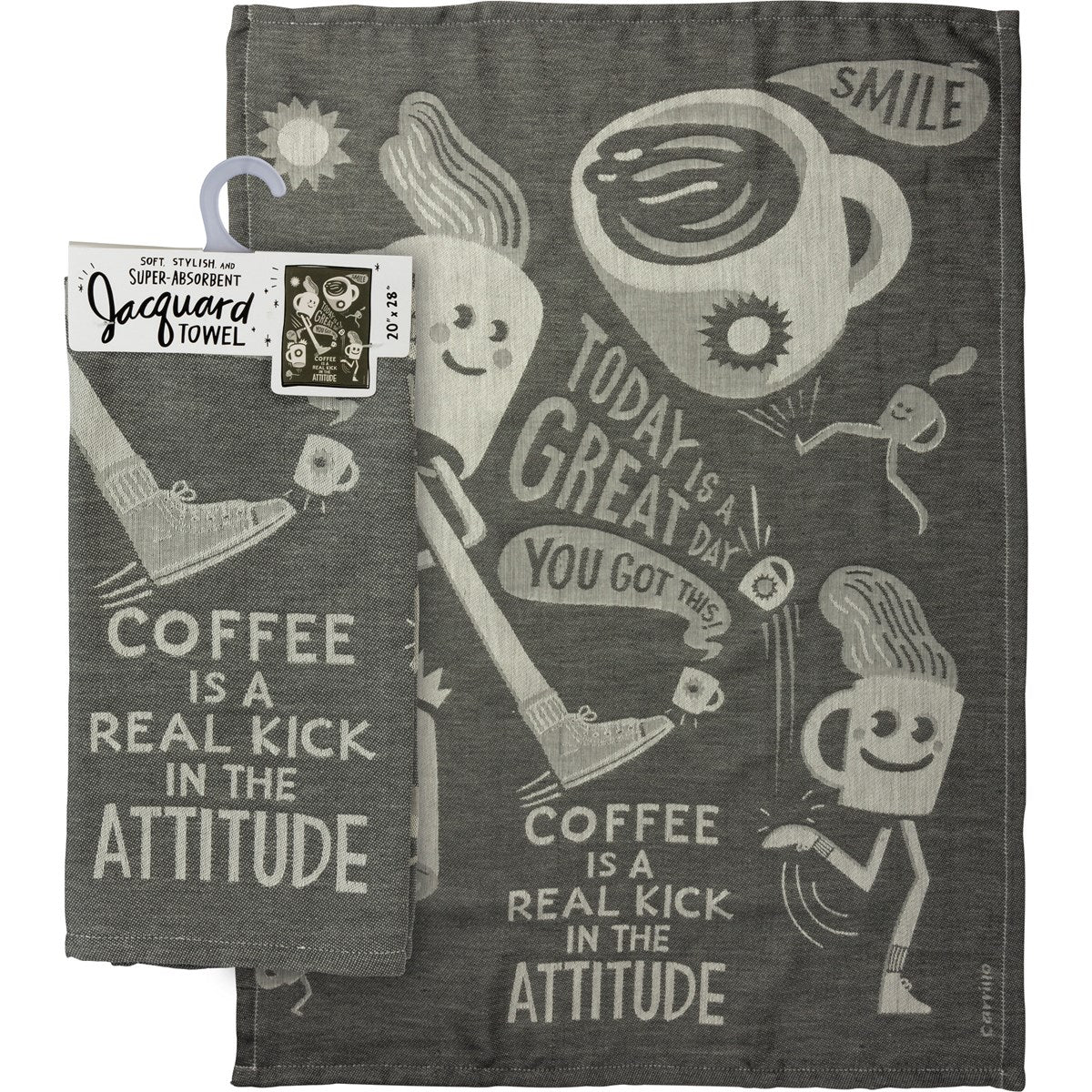 Coffee Is A Real Kick In The Attitude Woven Dish Towel | Ultra Soft Jacquard