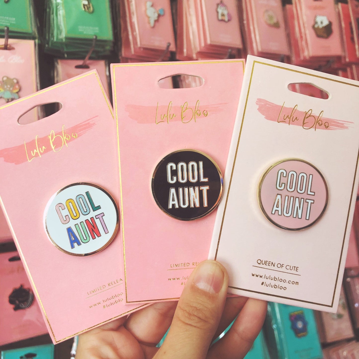 Cool Aunt Brass Lapel Pin in Black or Pink
