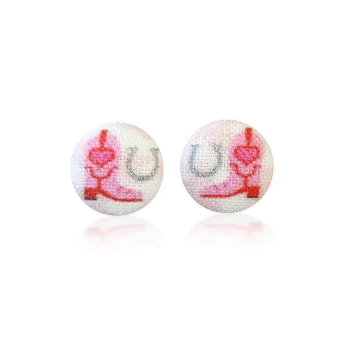 Cowgirl Boots Fabric Button Earrings | Handmade in the US