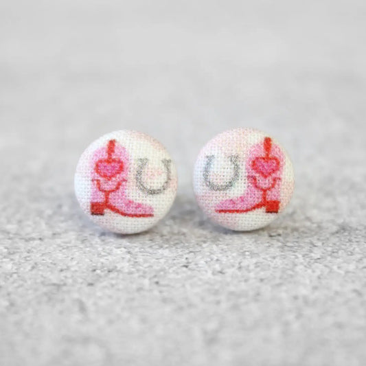 Cowgirl Boots Fabric Button Earrings | Handmade in the US
