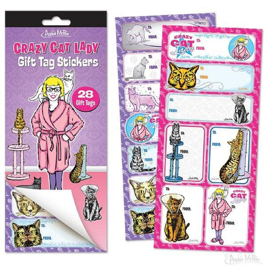 Crazy Cat Lady Gift Tag Stickers | Booklet with 28 To/From Stickers for Your Gifts