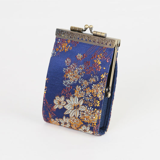 Credit Card Holder in Blue Brocade Small Floral Pattern | 10 Slots | RFID Blocking
