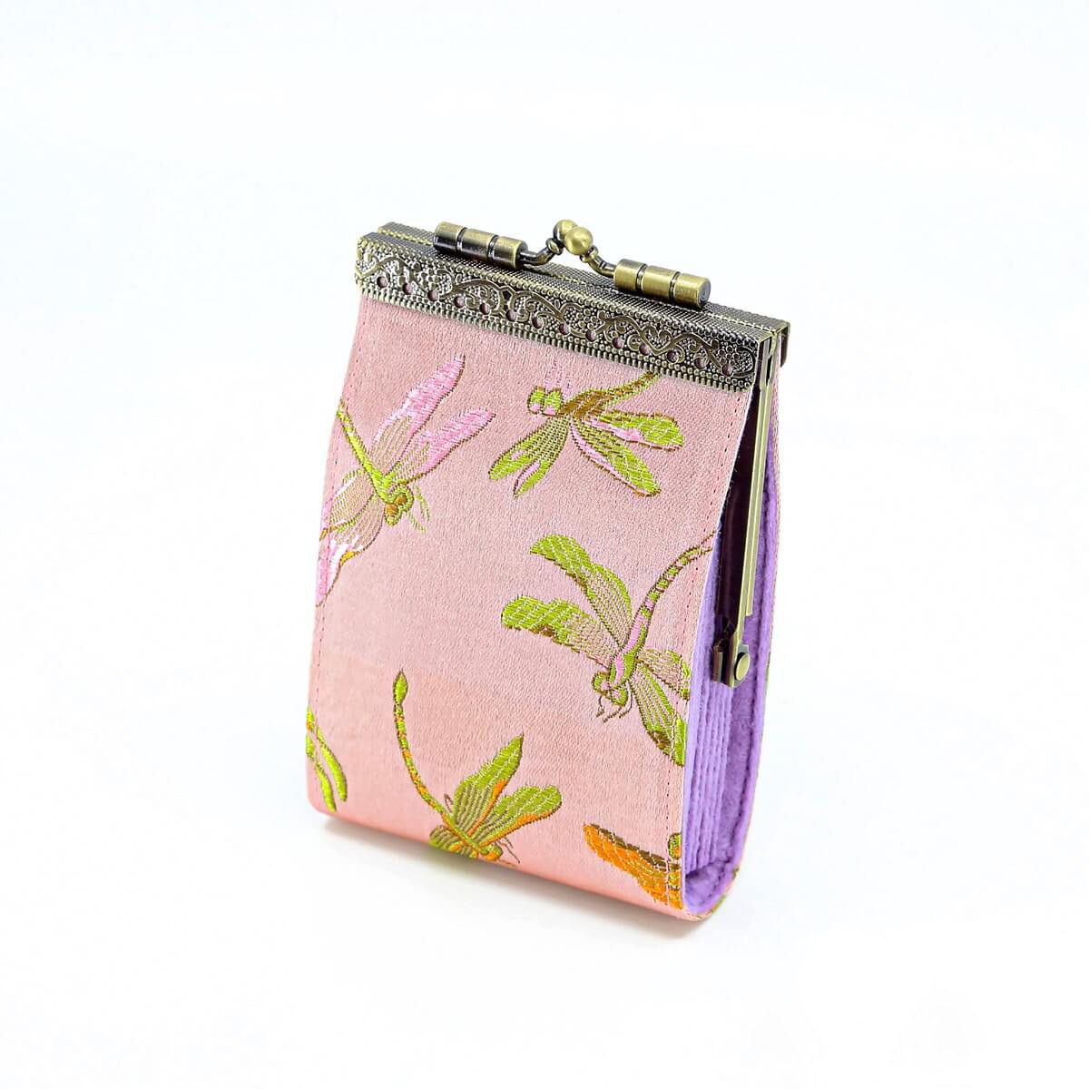 Credit Card Holder in Light Pink Dragonfly Brocade | 10 Slots | RFID Blocking