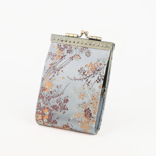 Credit Card Holder in Silver Gray Brocade Small Floral Pattern | 10 Slots | RFID Blocking