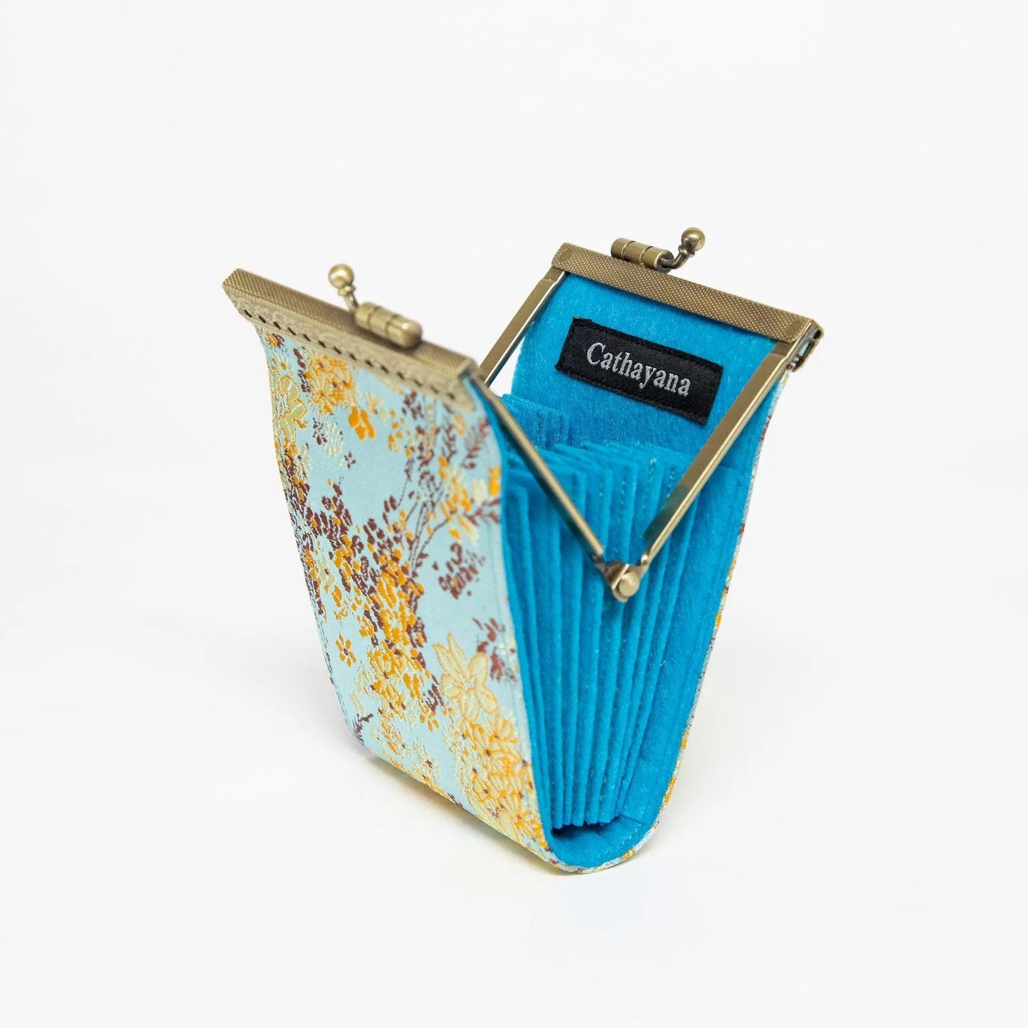 Credit Card Holder in Sky Blue Brocade Small Floral Pattern | 10 Slots | RFID Blocking