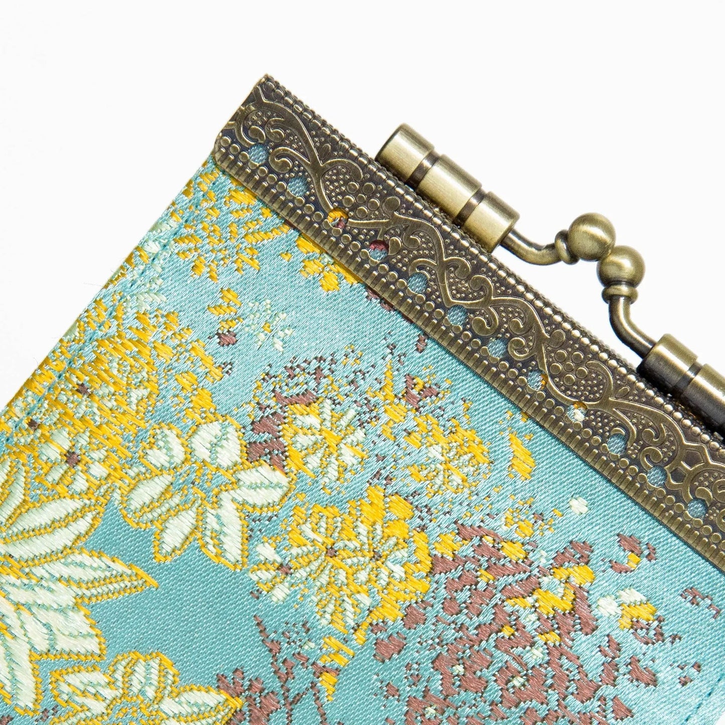 Credit Card Holder in Sky Blue Brocade Small Floral Pattern | 10 Slots | RFID Blocking