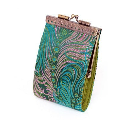Credit Card Holder in Teal and Pink Peacock | 10 Slots | RFID Blocking
