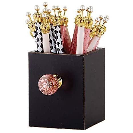 Crystal Knob Wooden Pen Holder in Black and Pink