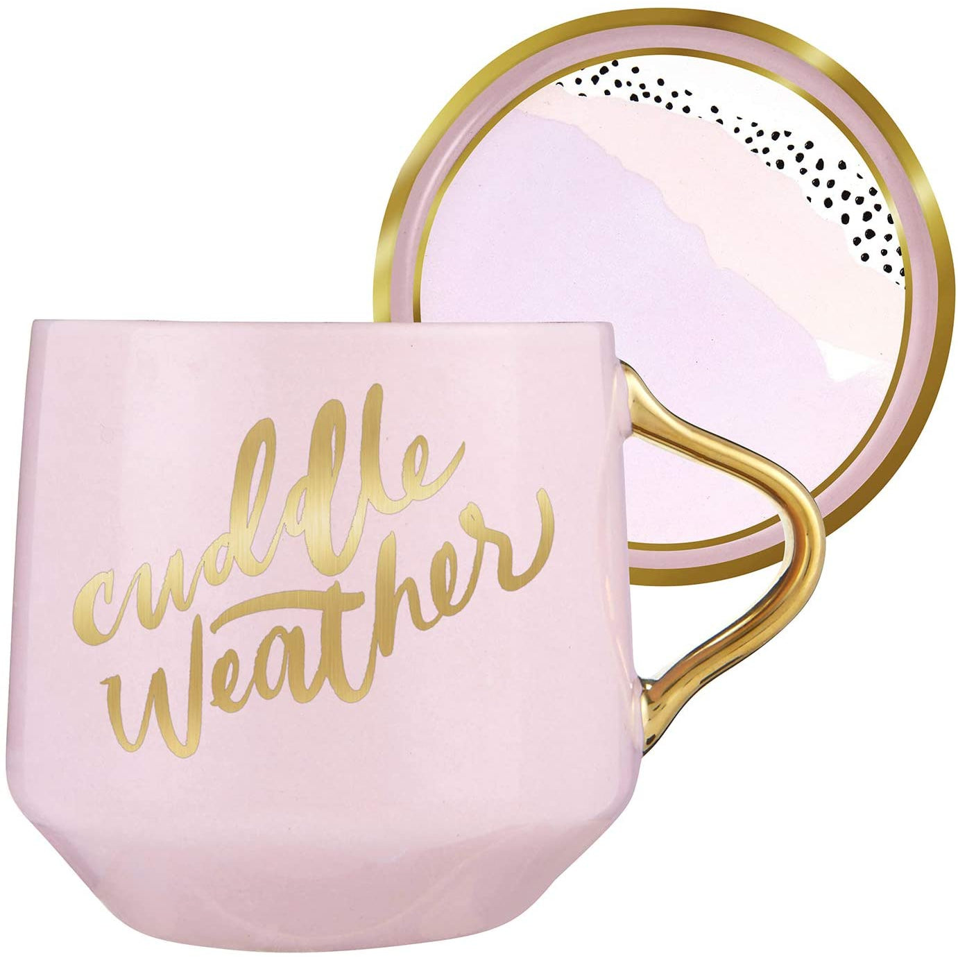 Cuddle Weather Mug & Coaster Lid in Pink and Gold