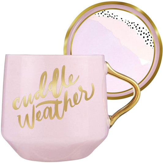Cuddle Weather Mug & Coaster Lid in Pink and Gold