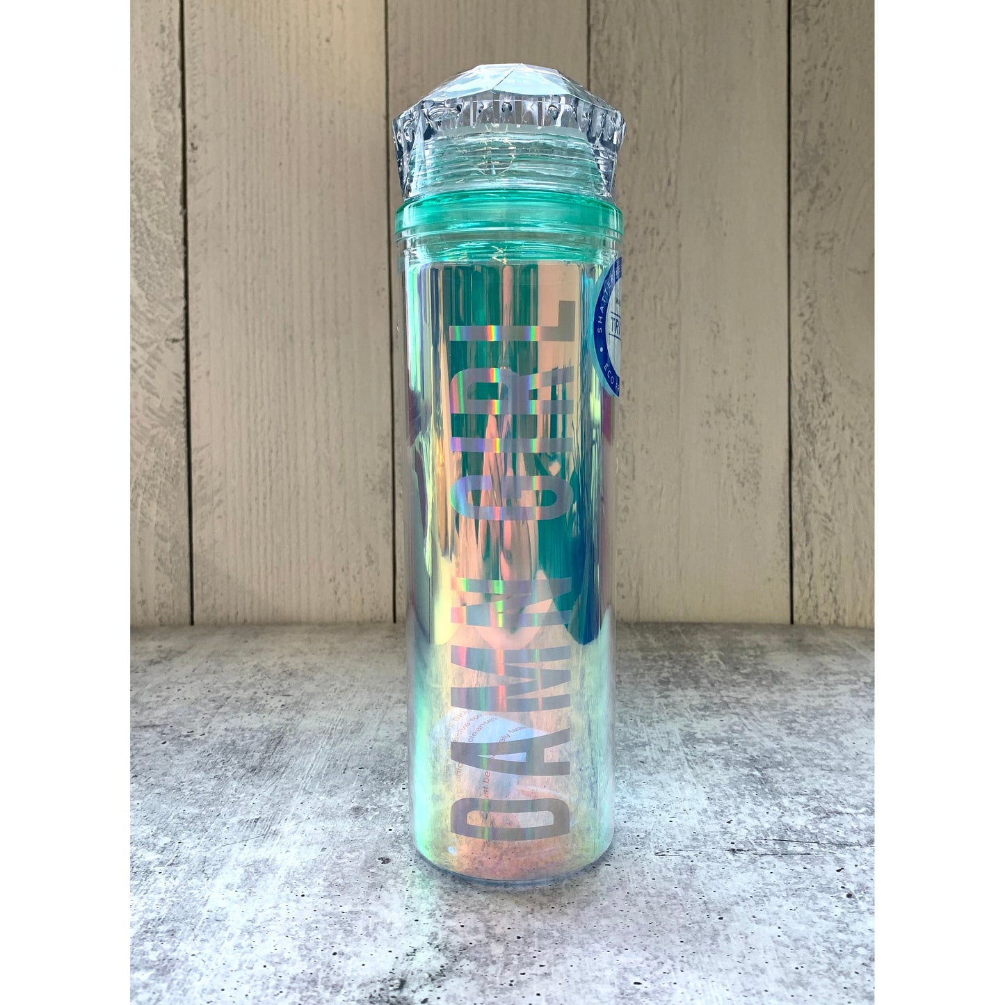 DAMN GIRL Iridescent Rainbow Water Bottle | 20 oz | Diamond Shaped Lid