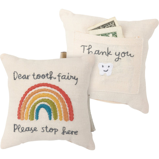 Dear Tooth Fairy Please Stop Here Mini Pillow | 5" x 5"