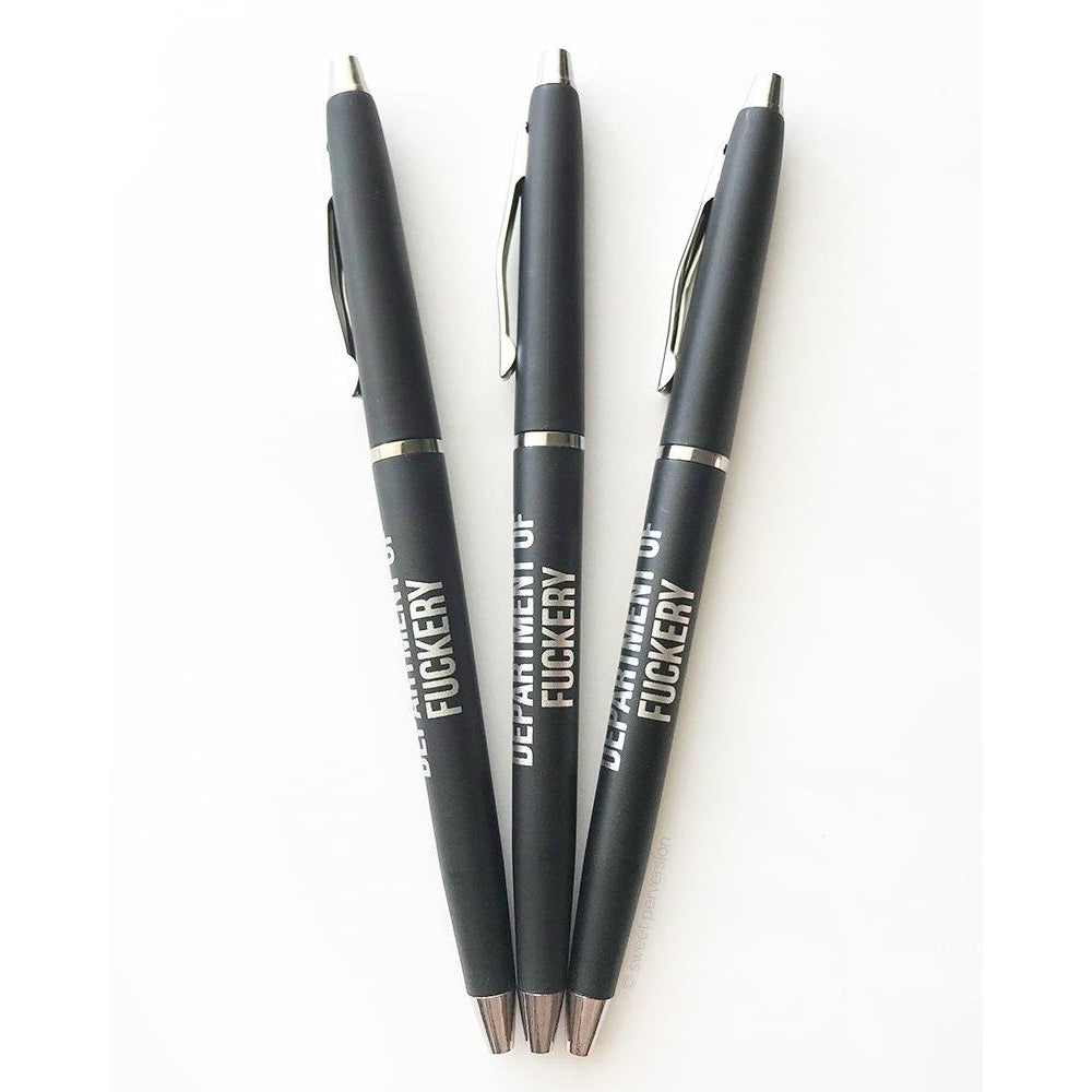 Department of Fuckery Pen Set in Black | Set of 3 Funny Sweary Profanity Ballpoint Pens