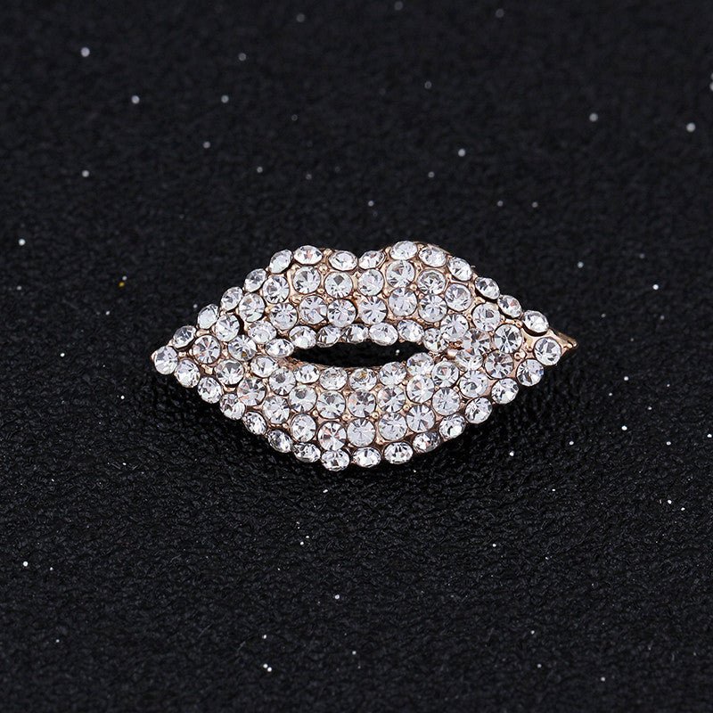 Diamond Kiss Lapel Pin | 0.9" Glam Rhinestone Gold Pin Brooch