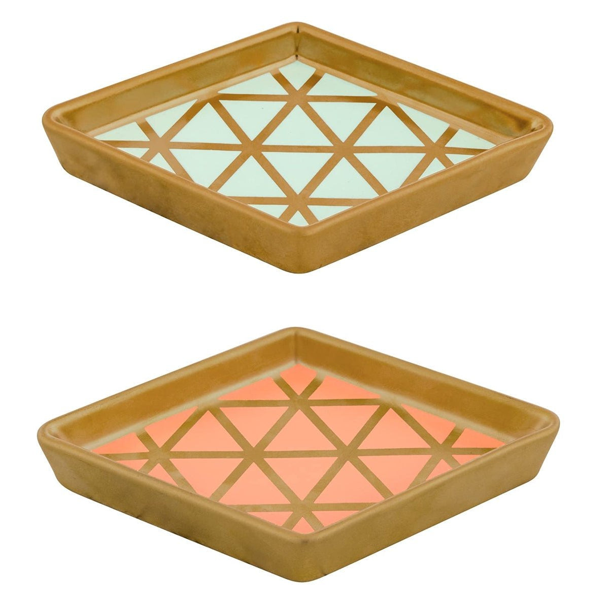 Diamond Trinket Tray in Coral or Turquoise | Ceramic Ring Dish for Dresser or Nightstand