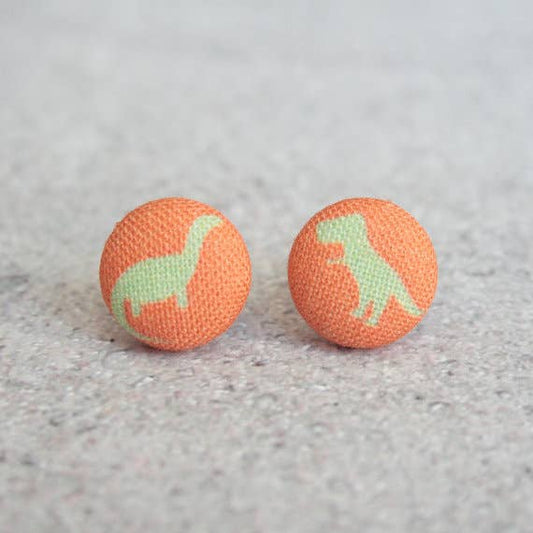 Dinosaurs Fabric Button Earrings | Handmade in the US