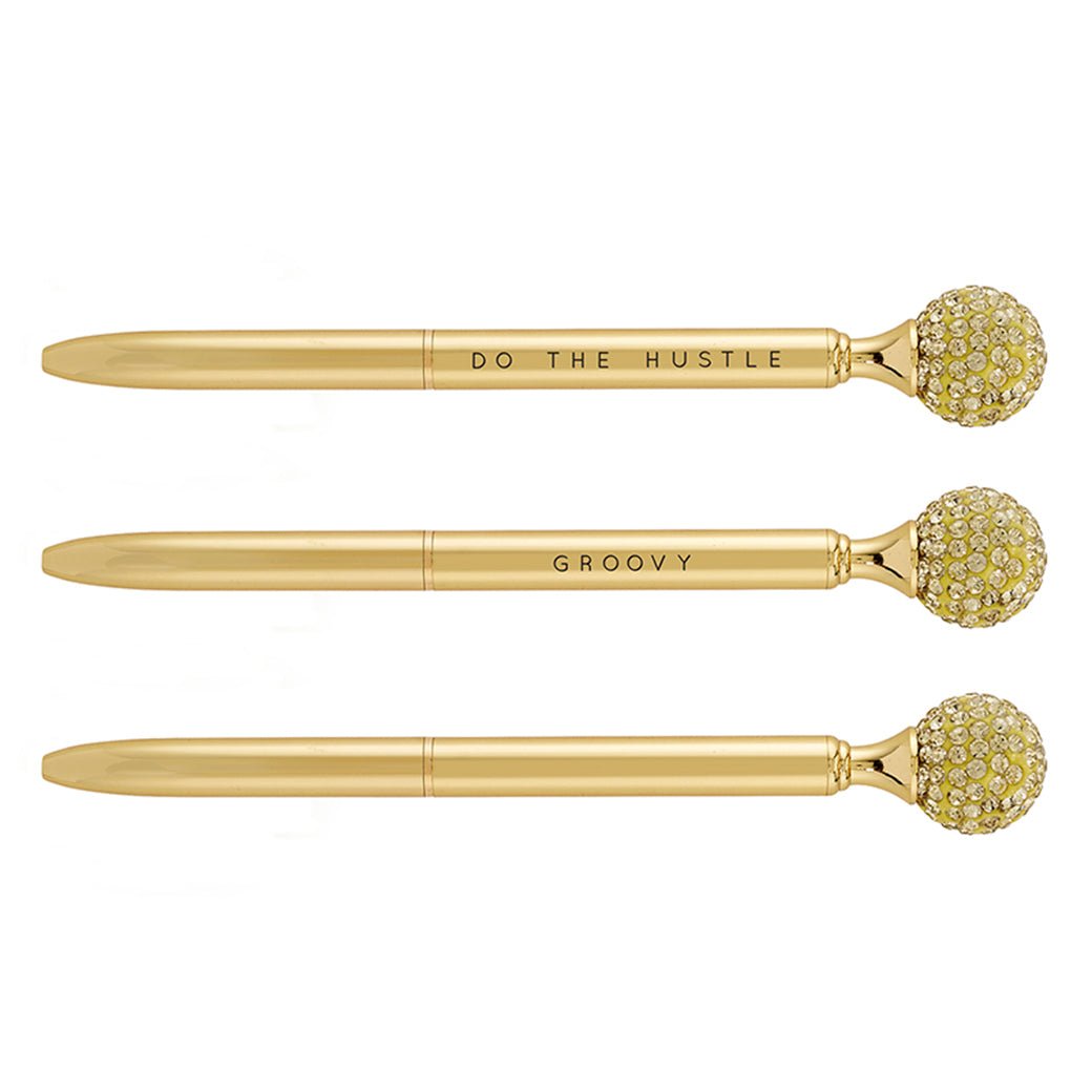 Do the Hustle Gold Embellished Gold Disco Pen Set of 6 | Giftable Pens | Novelty Office Desk Supplies
