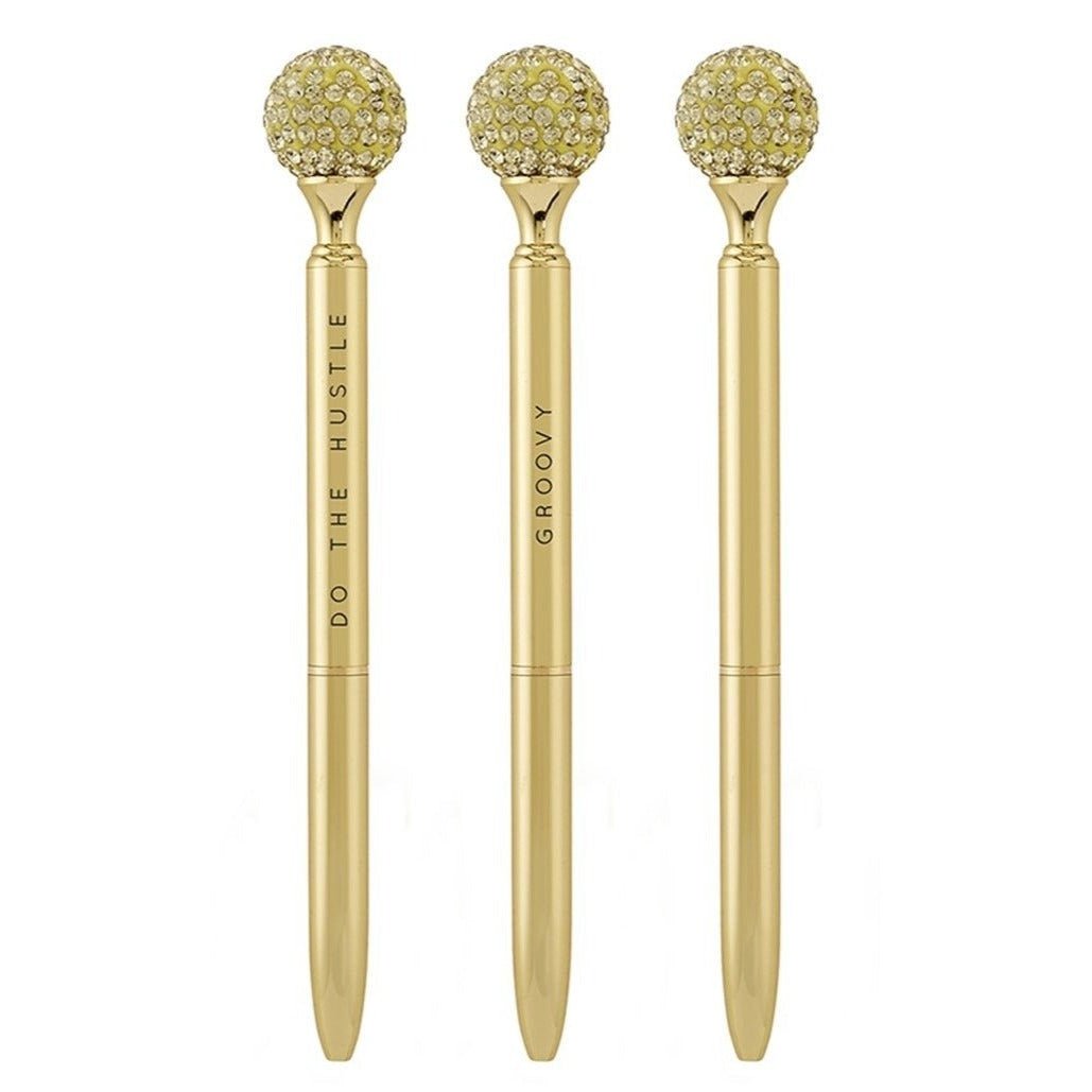 Do the Hustle Gold Embellished Gold Disco Pen Set of 6 | Giftable Pens | Novelty Office Desk Supplies