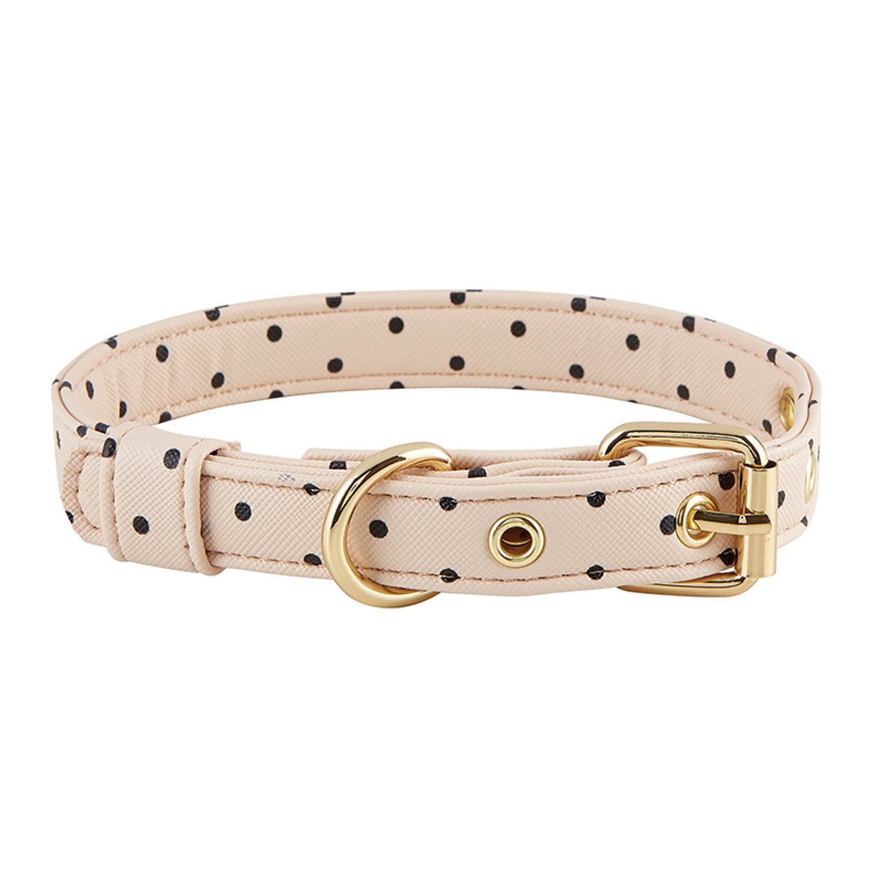 Dog Collar and Leash in Blush Pink Polka Dot | Faux Saffiano Leather