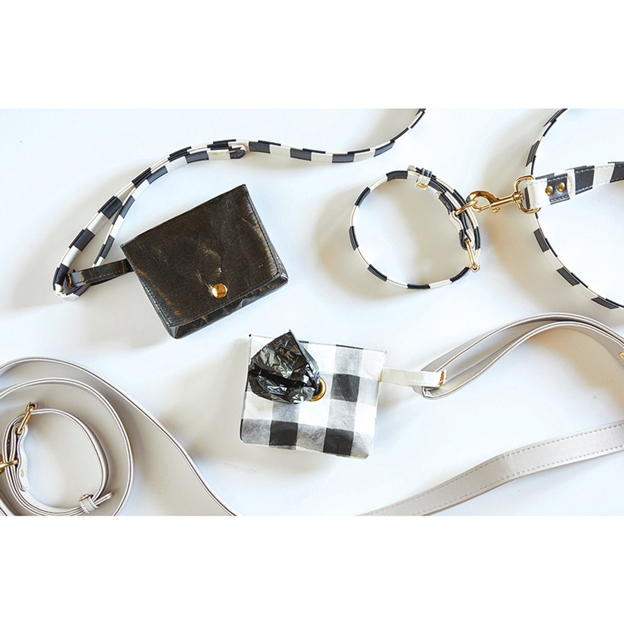 Dog Collar in Cabana Black and White Stripes | 10" - 15" Neck | Faux Saffiano Leather