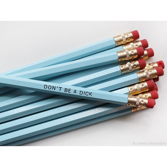 Don't Be A Dick Wooden Pencil Set in Blue Pastel | Set of 5 Funny Sweary Profanity Pencils