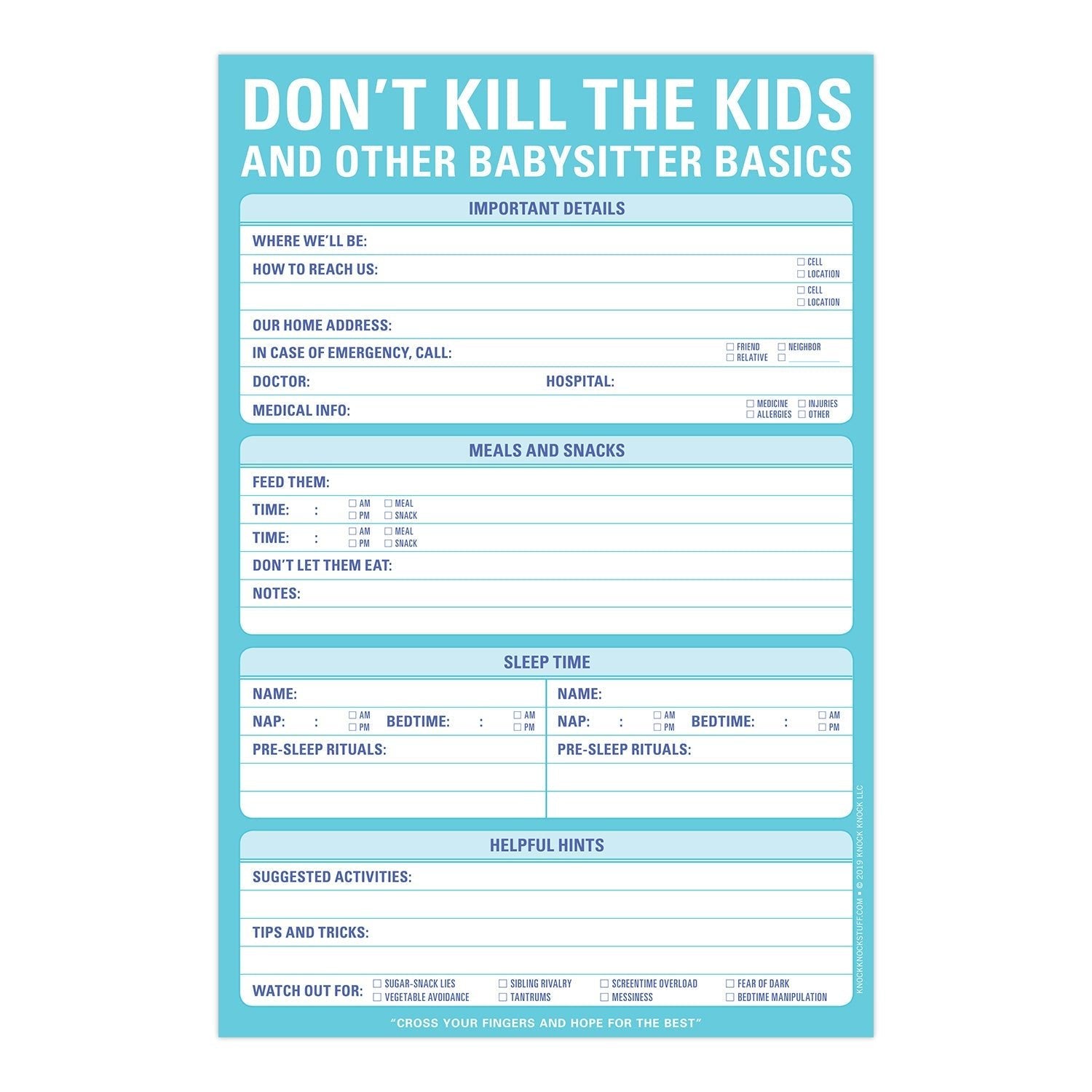 Don’t Kill the Kids and Other Babysitter Basics Notepad Stationery