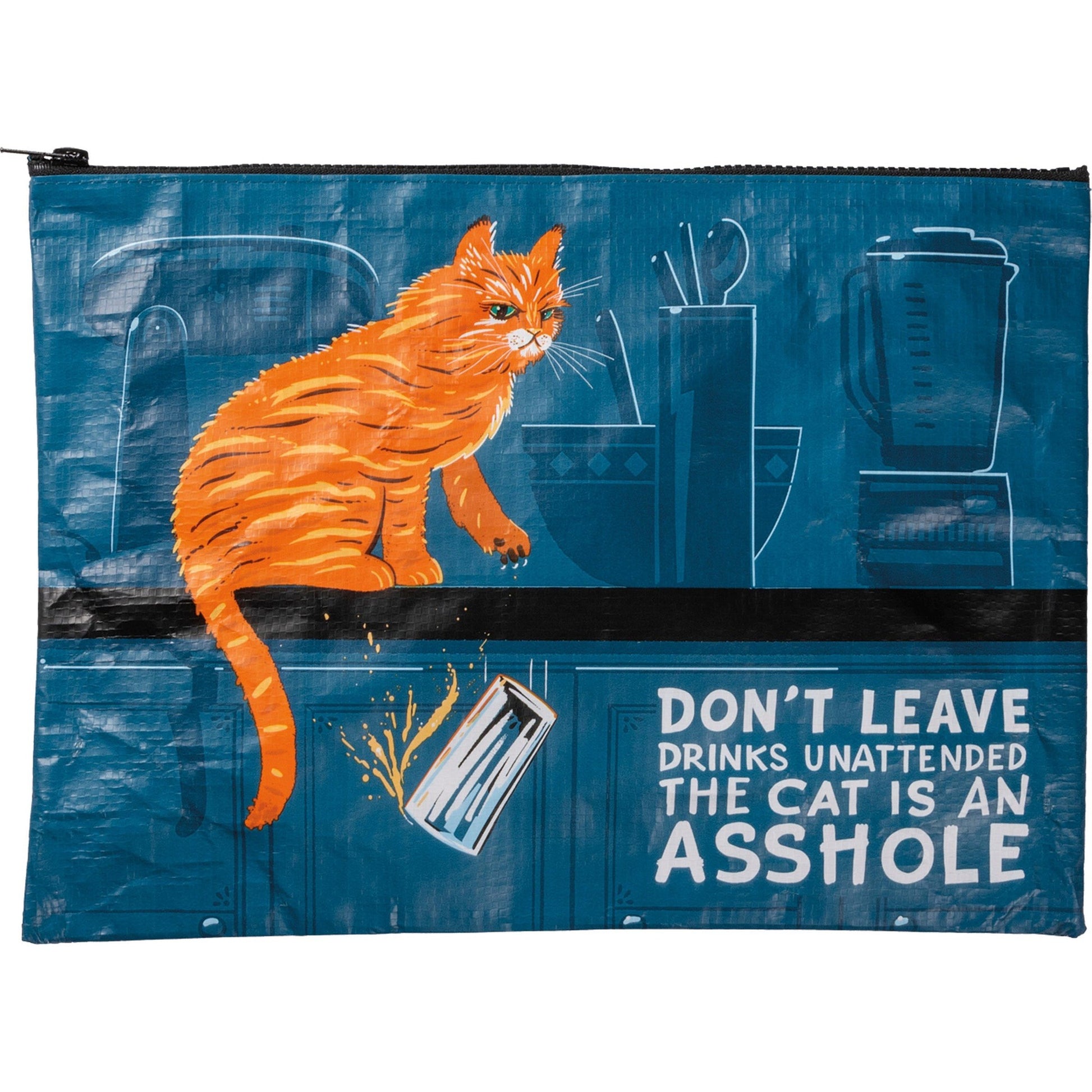 Don't Leave Drinks Unattended Cat Design Recycled Material Jumbo Zipper Folder | 14.25" x 10"