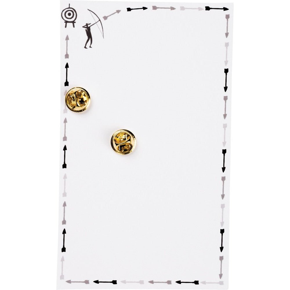 Don't Look Back Arrow Enamel Pin in Gold on Gift Card