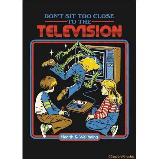Don't Sit Too Close To The Television | '80s Children's Book Style Satirical Art | 2" x 3"