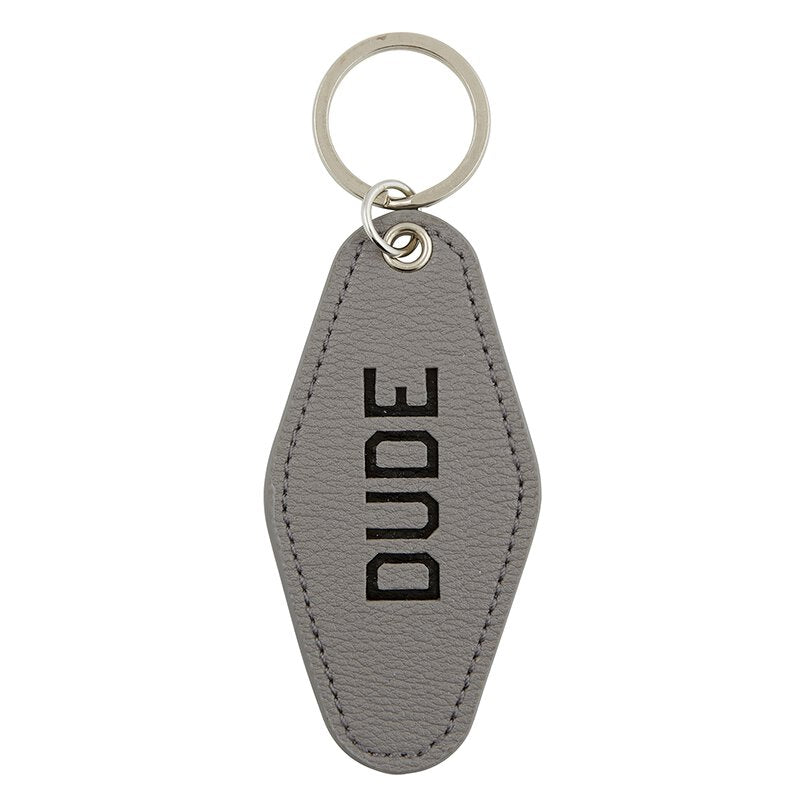 Dude Leather Style Motel Key Tag | Silver Accent Novelty Keychain