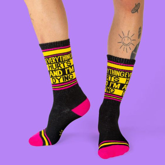 Everything Hurts And I'm Dying Gym Crew Socks | Unisex Women's Men's